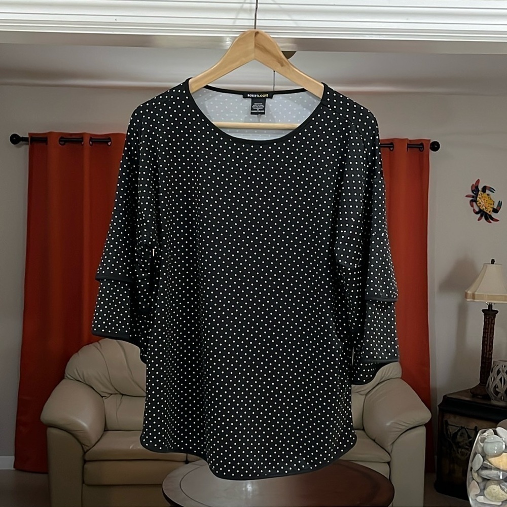 Robert Louis Women’s Tiered Half Sleeve Polka Dot Blouse Size S